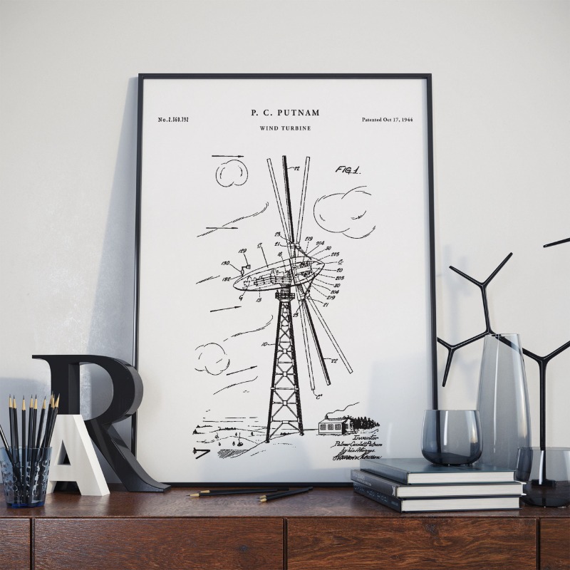 Renewable Energy Yes Please - Wind Turbine Patent Poster Prints Canvas
