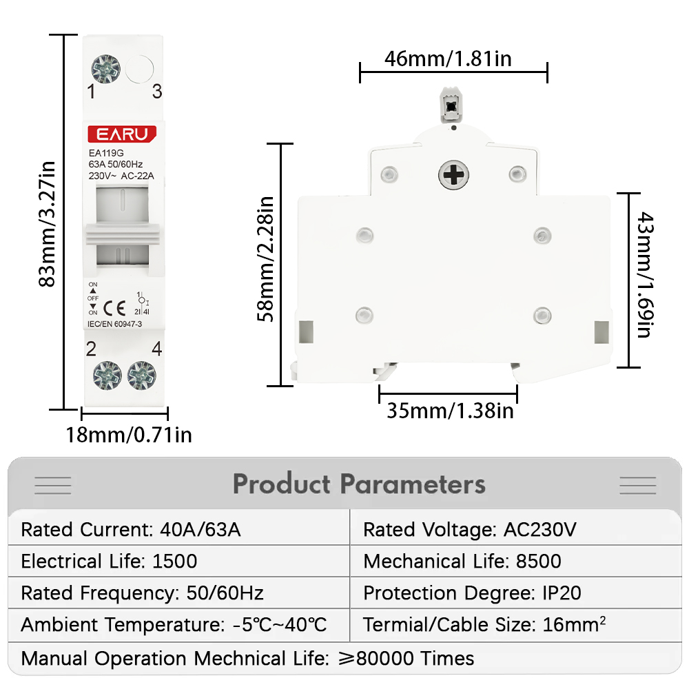 EARU 1P 40A 63A AC 230V Din Ra - Din Rail Circuit Breaker recension och pris